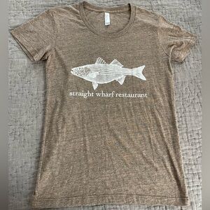 American Apparel Straight Wharf Restaurnt Nantucket Heather Tan Fish Shirt Large